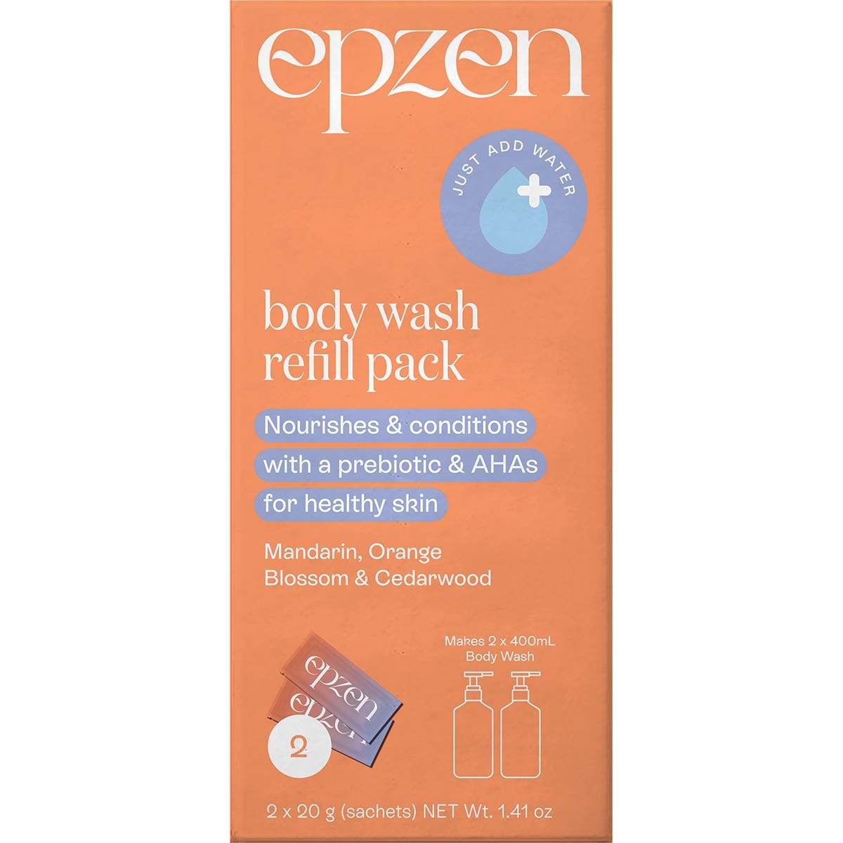 EPZEN Body Wash Refill Pack Mandarin, Orange Blossom & Cedarwood 2x20g - Cutprice Online