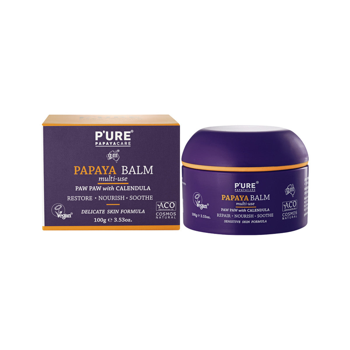P'URE PAPAYACARE Papaya Balm Multi-Use Paw Paw With Calendula 100g URE PAPAYACARE