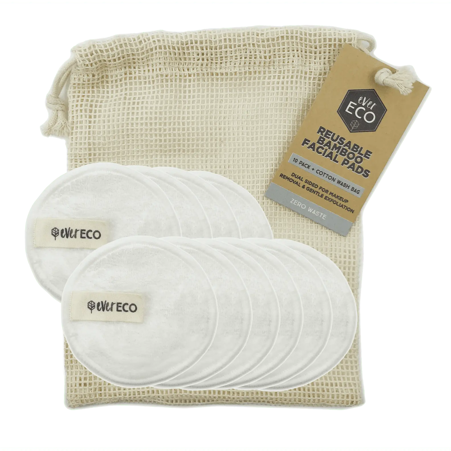 EVER ECO Reusable Bamboo Facial Pads White With Cotton Wash Bag 10 EVER ECO