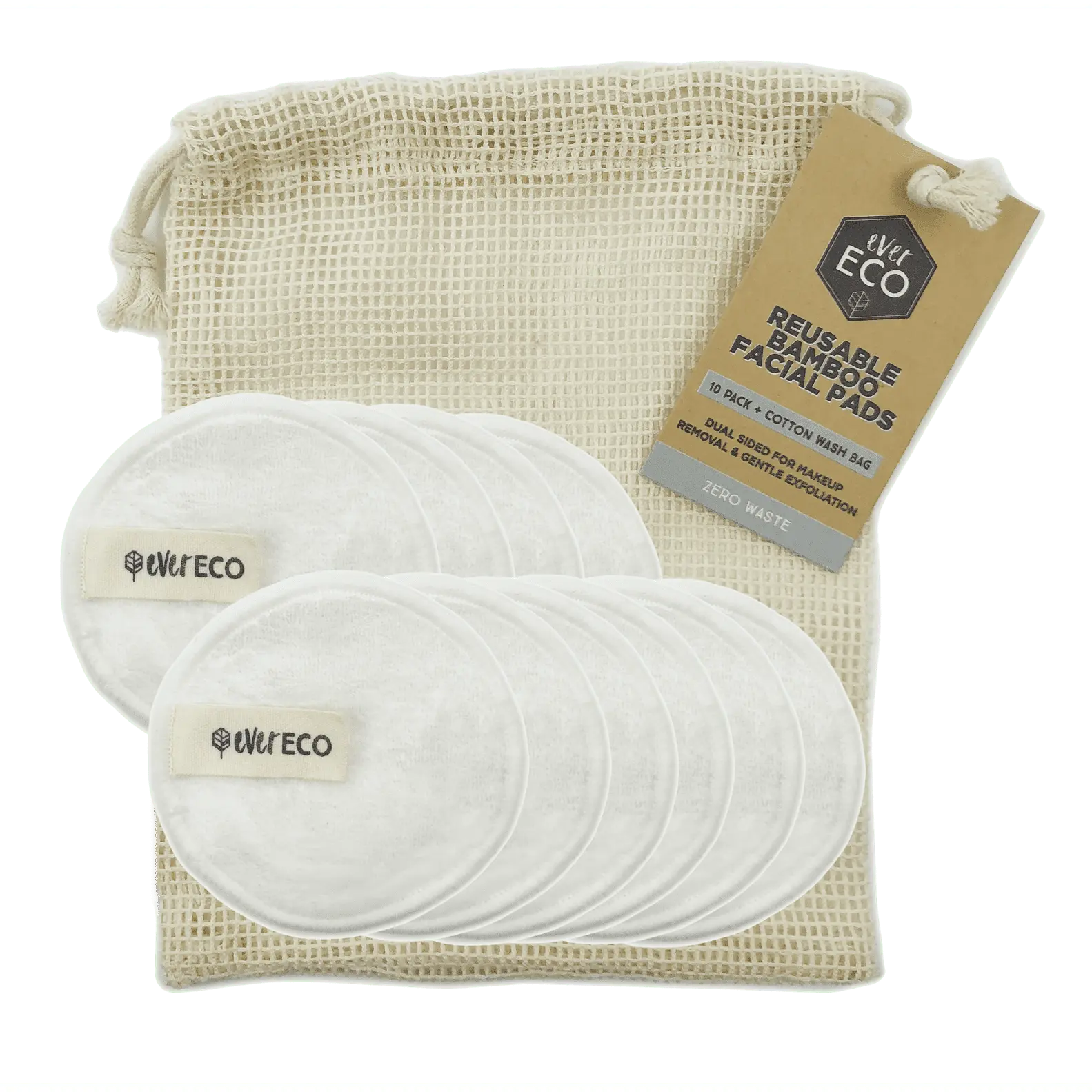 EVER ECO Reusable Bamboo Facial Pads White With Cotton Wash Bag 10 EVER ECO