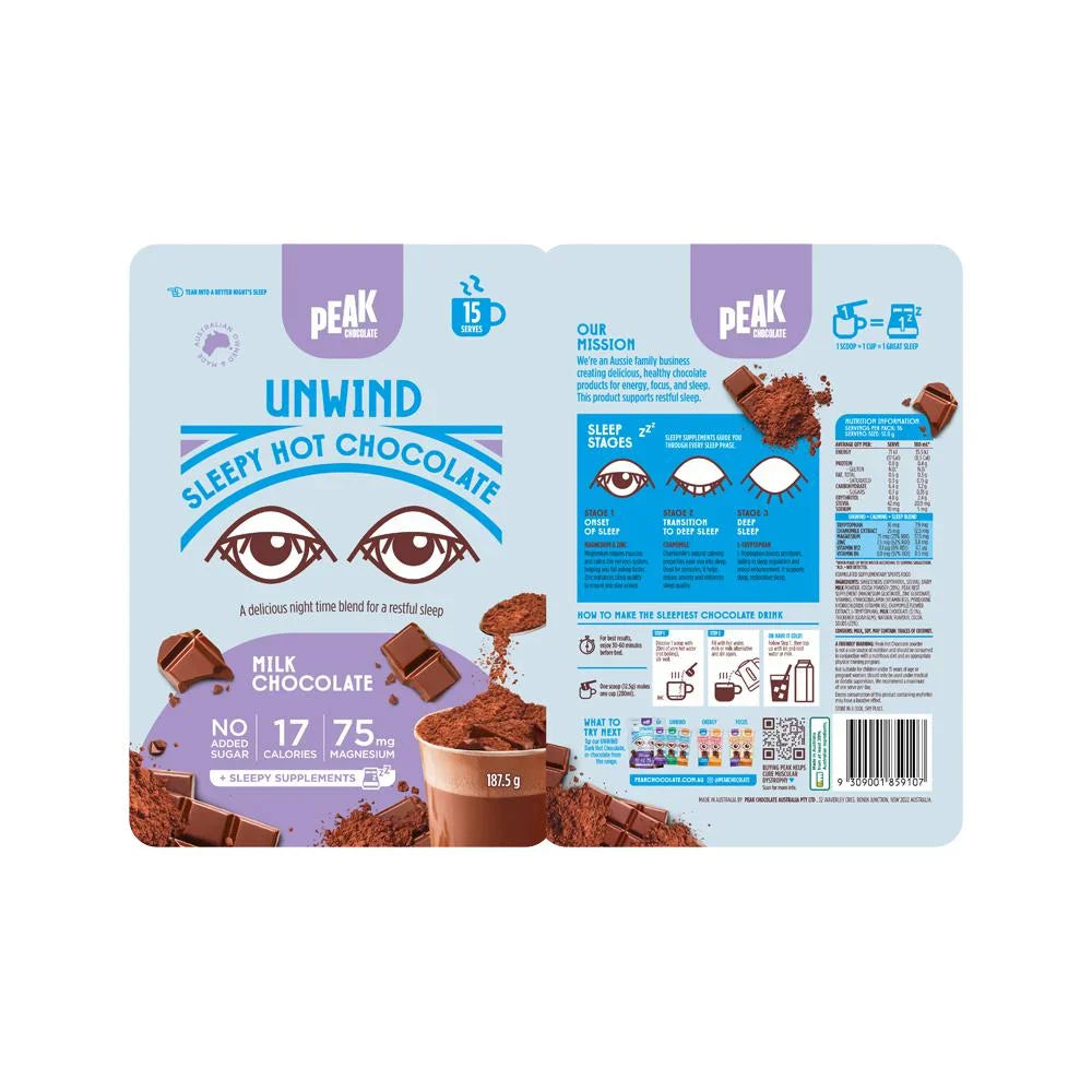 Peak Chocolate Unwind Sleepy Hot Chocolate Milk 187.5g - Cutprice Online