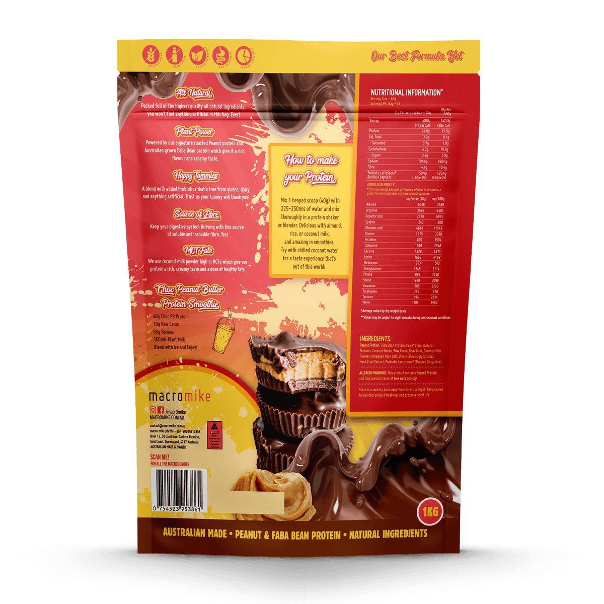 MACRO MIKE Peanut Plant Protein Choc Peanut Butter Cup 1kg MACRO MIKE