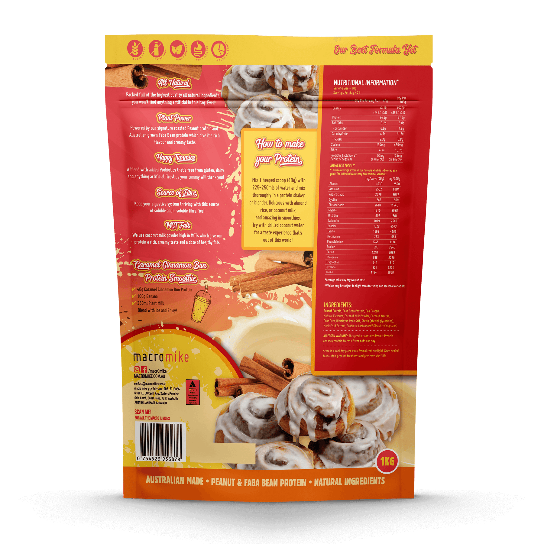 MACRO MIKE Peanut Plant Protein Caramel Cinnamon Bun 1kg MACRO MIKE