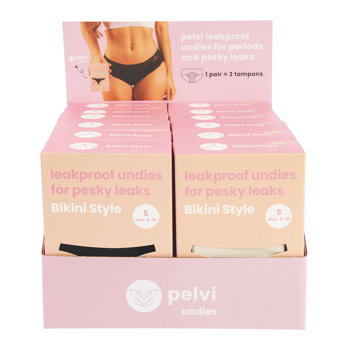 Pelvi Underwear Leakproof Bikini Black Beige Mixed Sizes(Pack of 12) (contains: 1 of each size in Black & Beige) - Cutprice Online
