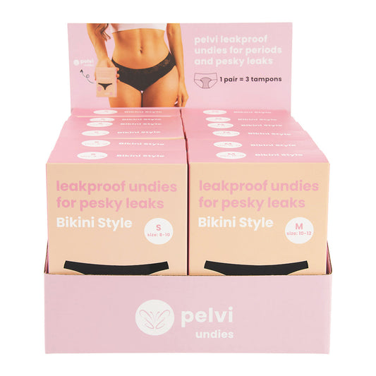 Pelvi Underwear Leakproof Bikini Black Mixed Sizes(Pack of 12) (contains: 2 of each size) - Cutprice Online