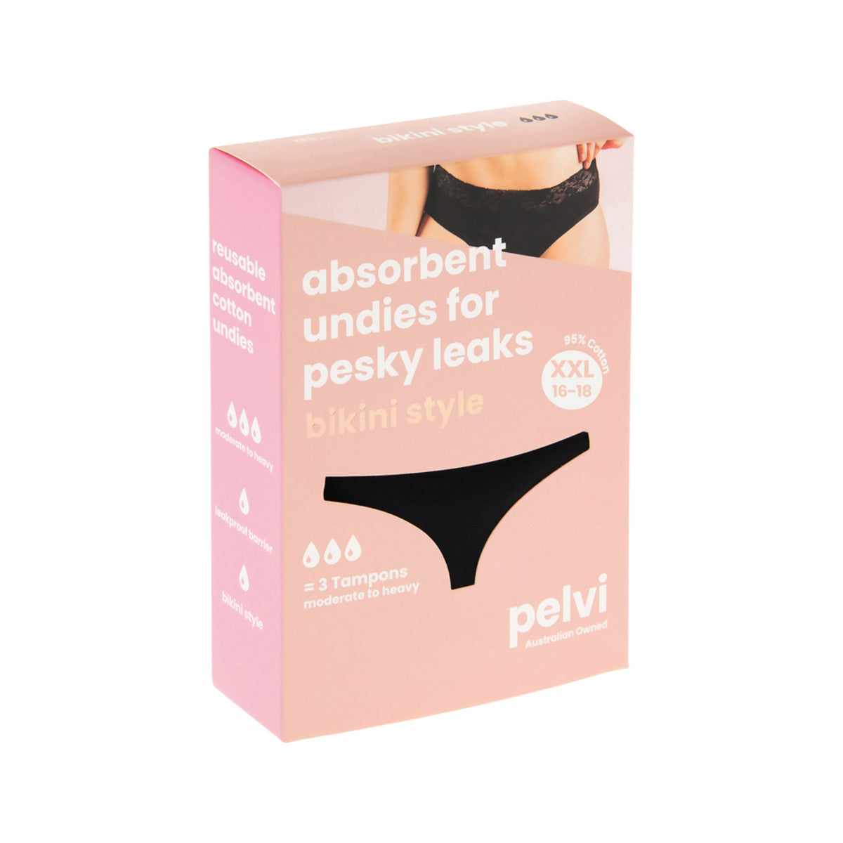 Pelvi Leakproof Underwear Bikini Black XXL - Cutprice Online