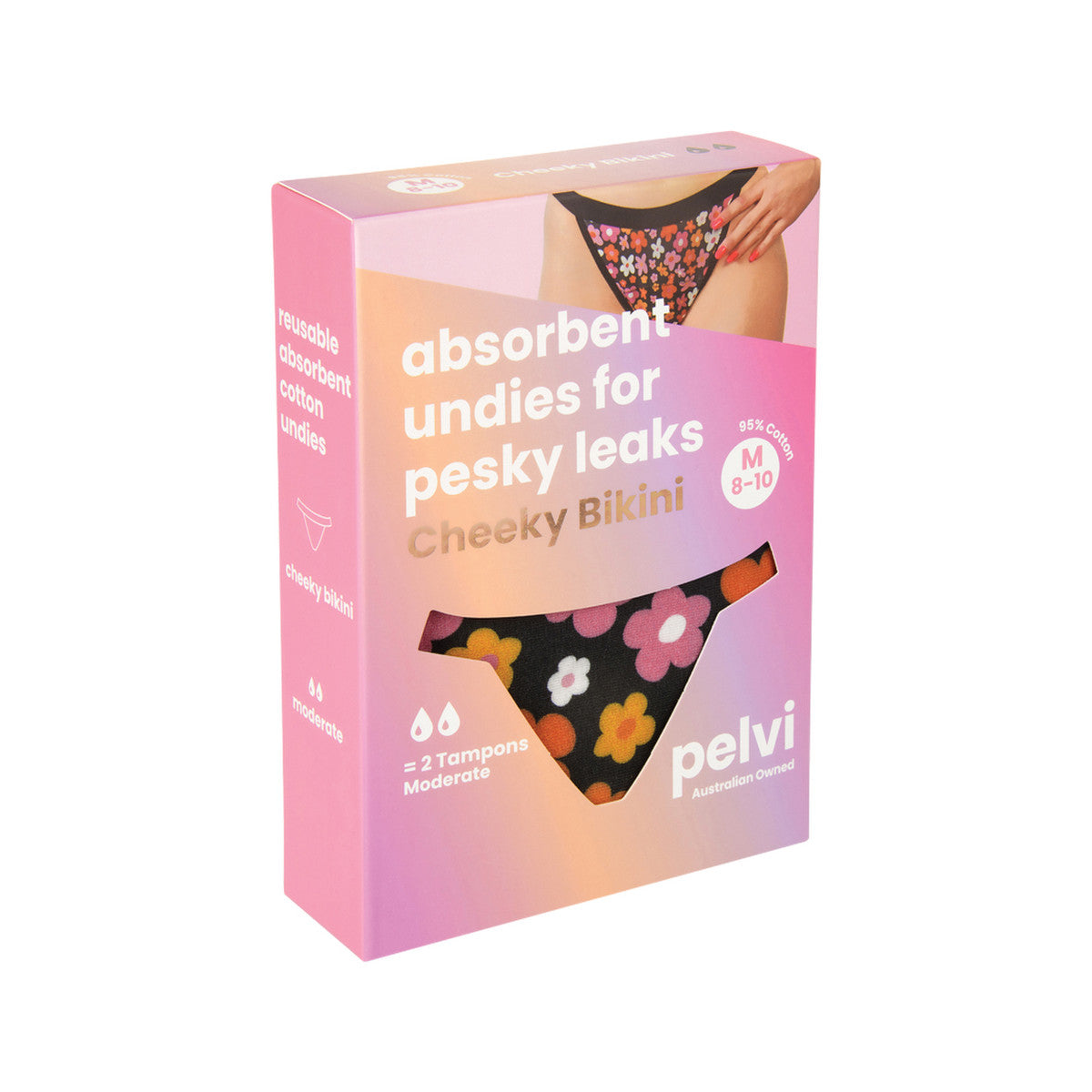 Pelvi Leakproof Underwear Cheeky Bikini Floral M - Cutprice Online