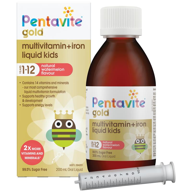 Pentavite Gold Multivitamin + Iron Liquid Watermelon For Kids 200ml - Cutprice Online