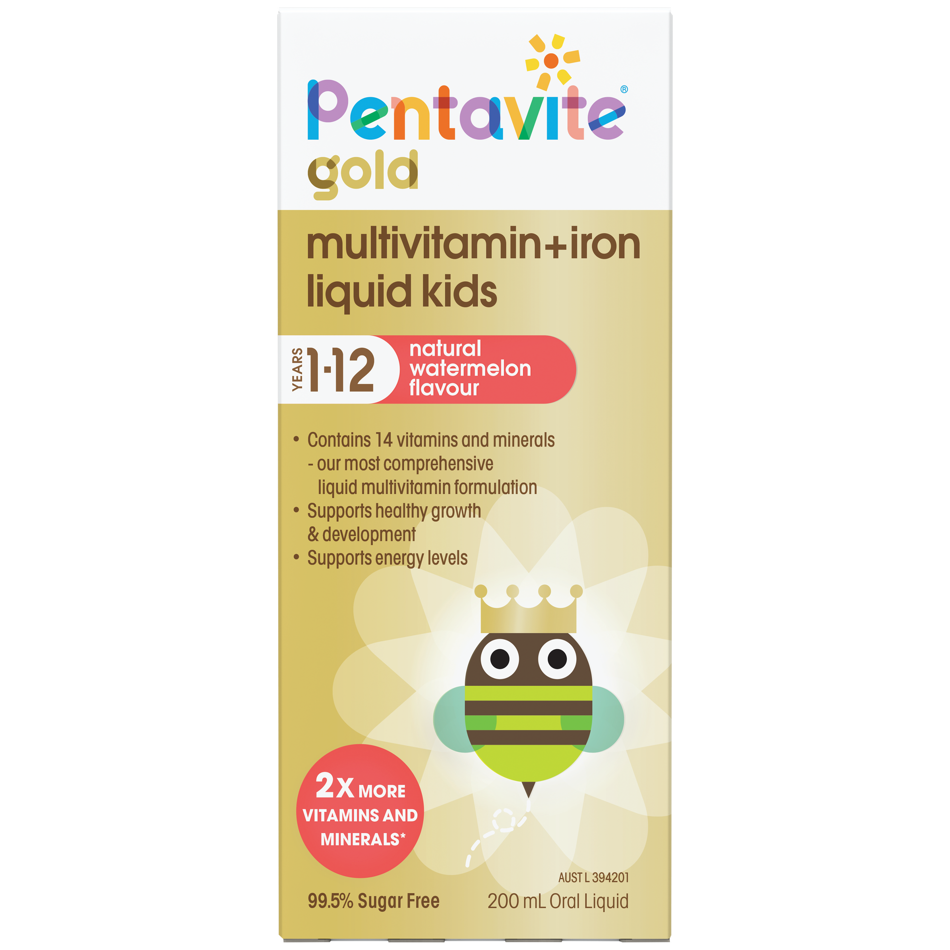 Pentavite Gold Multivitamin + Iron Liquid Watermelon For Kids 200ml - Cutprice Online