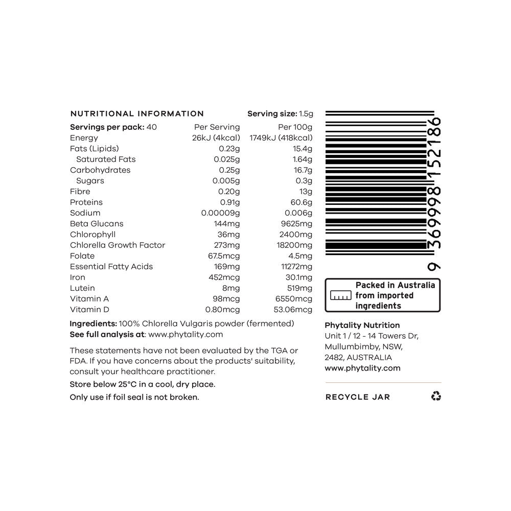 Phytality Fermented Chlorella Powder 120g - Cutprice Online