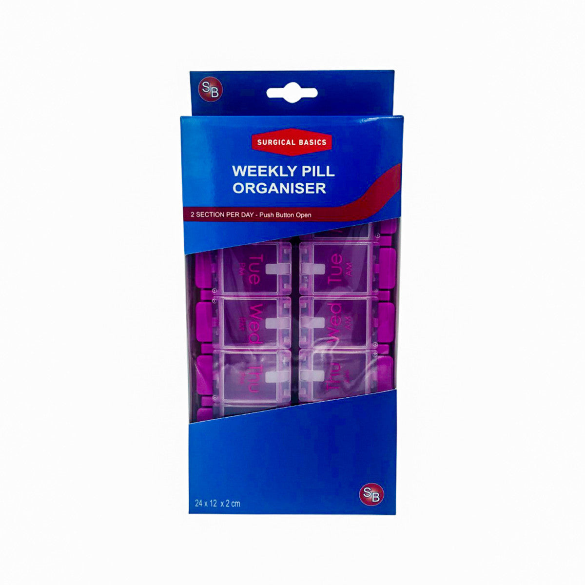 Surgical Basics Pill Box Weekly Pill Planner Removable (2 per day AM/PM) Large (24 x 12.5 x 2.7cm) - Cutprice Online