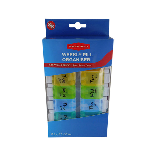 Surgical Basics Pill Box Weekly Pill Planner Removable (2 per day AM/PM) Medium (17.2 x 10.7 x 3.2cm) - Cutprice Online