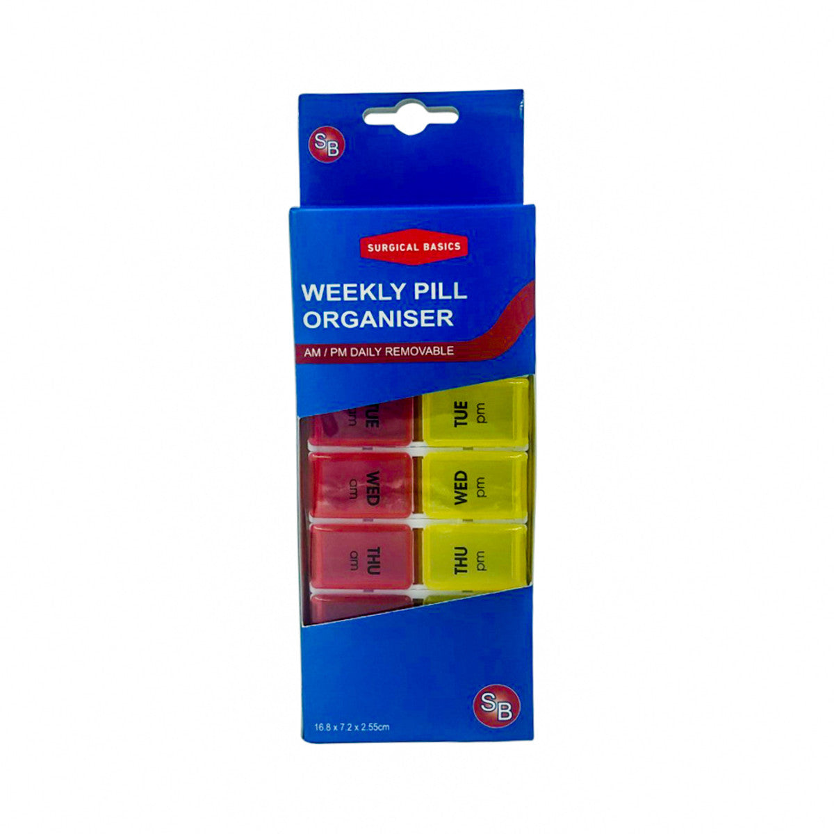 Surgical Basics Pill Box Weekly Pill Planner Removable (2 per day AM/PM) Small (16.8 x 7.2 x2.55cm) - Cutprice Online