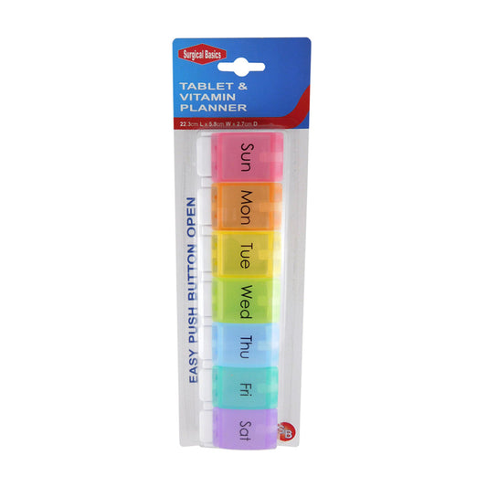 Surgical Basics Pill Box Weekly Pill Planner - 1 Section Per Day Large (22.3cm x 5.8cm x 2.7cm) - Cutprice Online