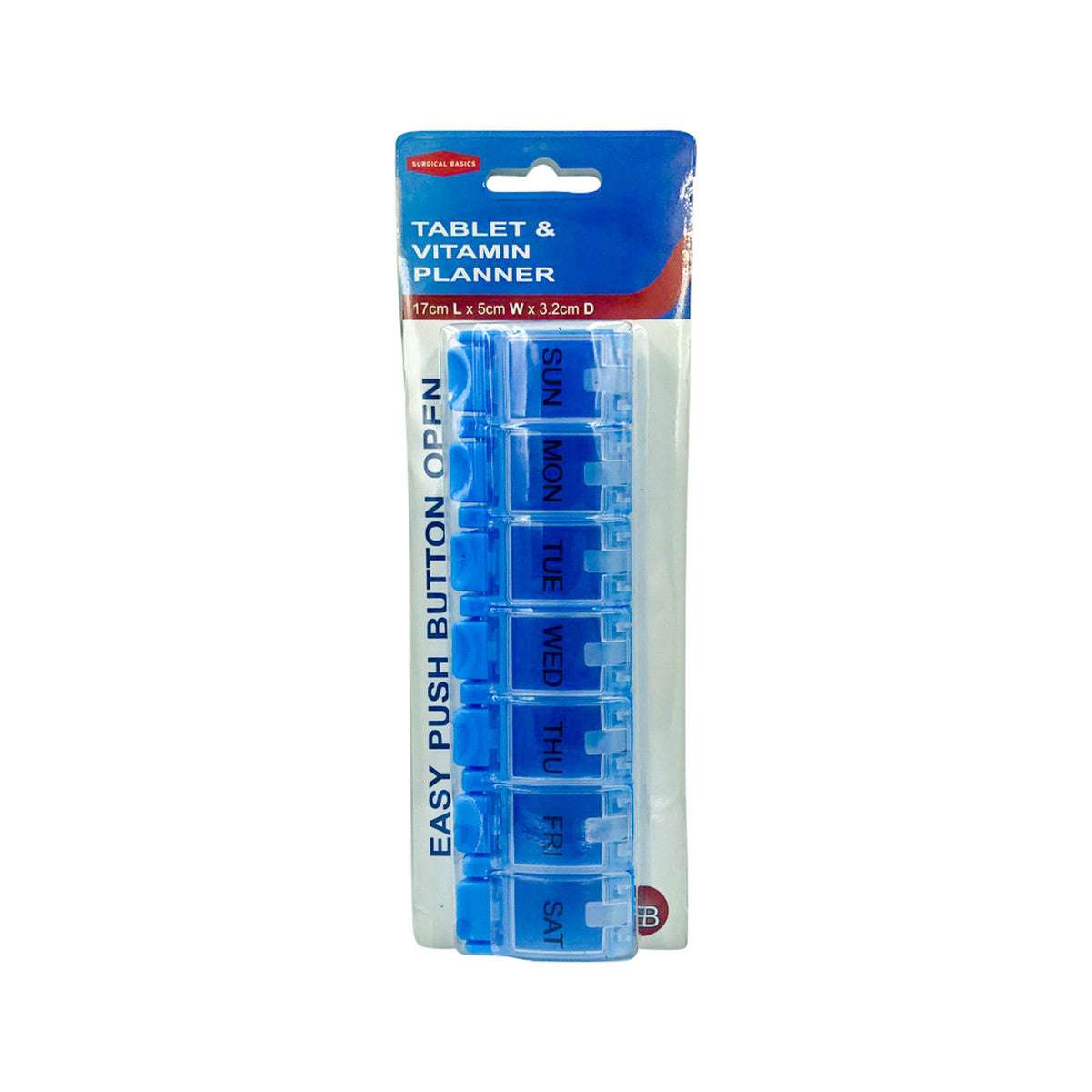 Surgical Basics Pill Box Weekly Pill Planner - 1 Section Per Day (L17cm x W5cm x D3.2cm) - Cutprice Online