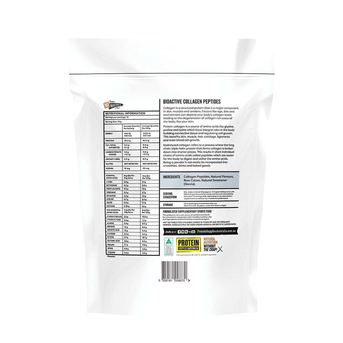 Protein Supplies Australia Collagen Peptides Chocolate 500g - Cutprice Online