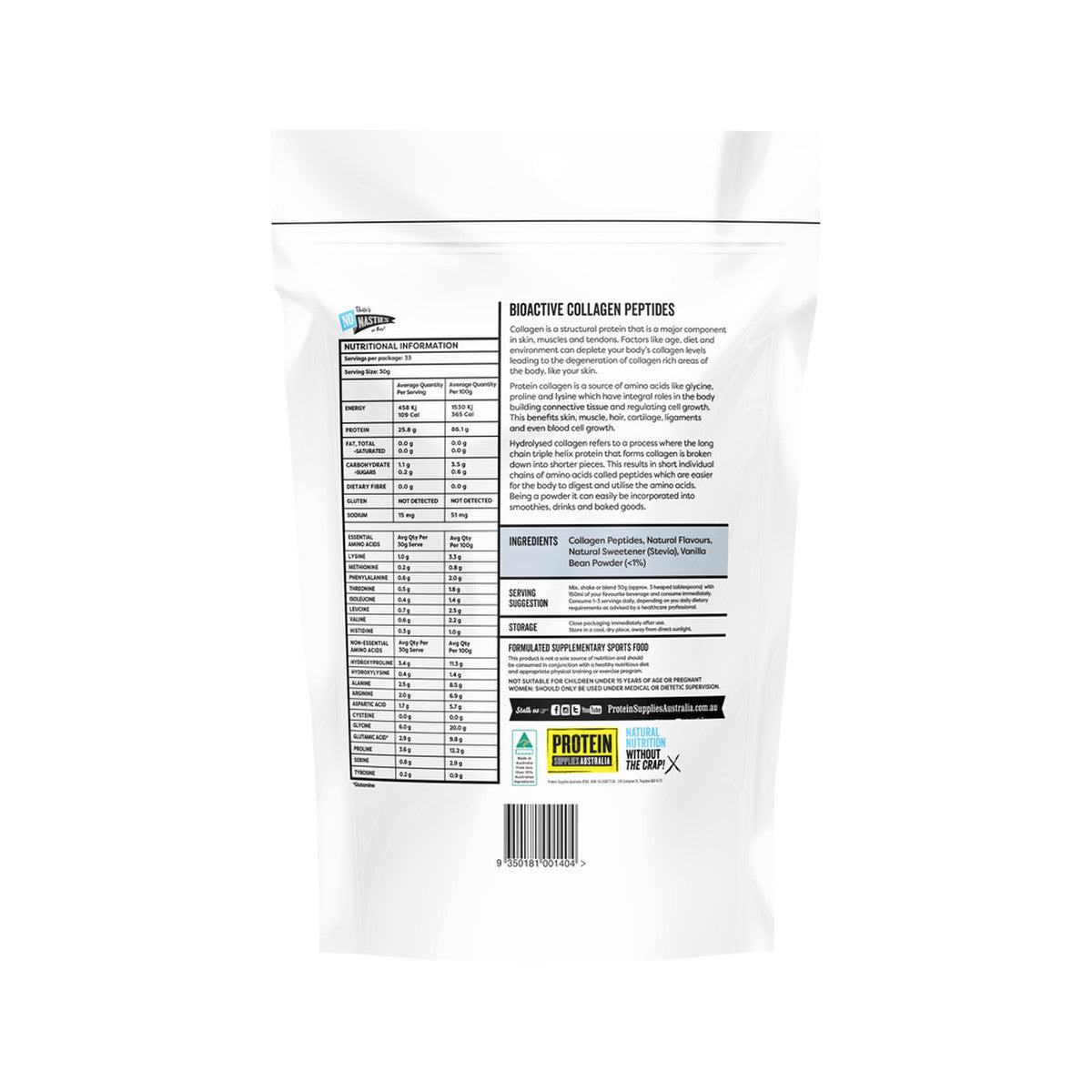 Protein Supplies Australia Collagen Peptides Vanilla 1kg - Cutprice Online