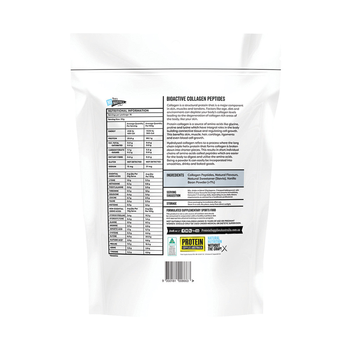 Protein Supplies Australia Collagen Peptides Vanilla 500g - Cutprice Online