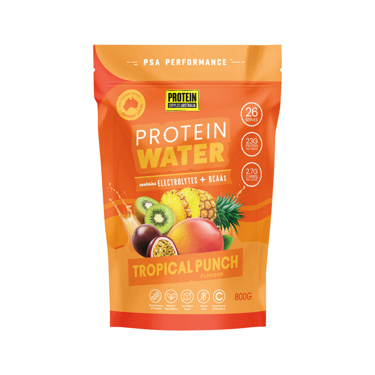 Protein Supplies Australia Protein Water (contains Electrolytes + BCAAs) Tropical Punch 800g - Cutprice Online