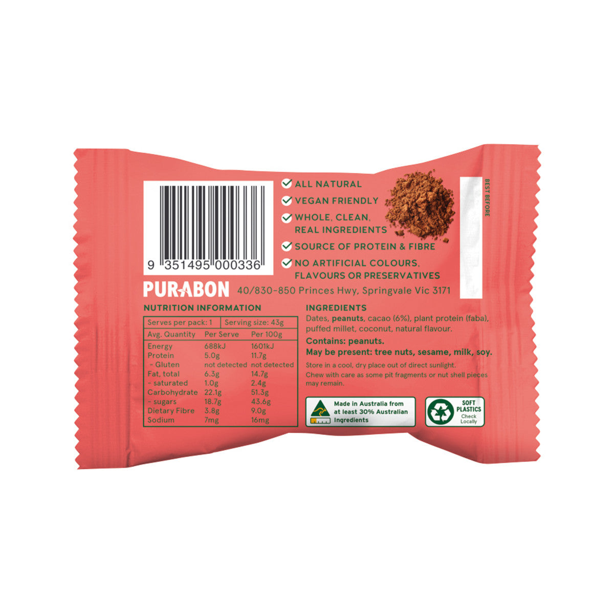 Purabon Protein Balls Choc Brownie 43g(Pack of 12) - Cutprice Online
