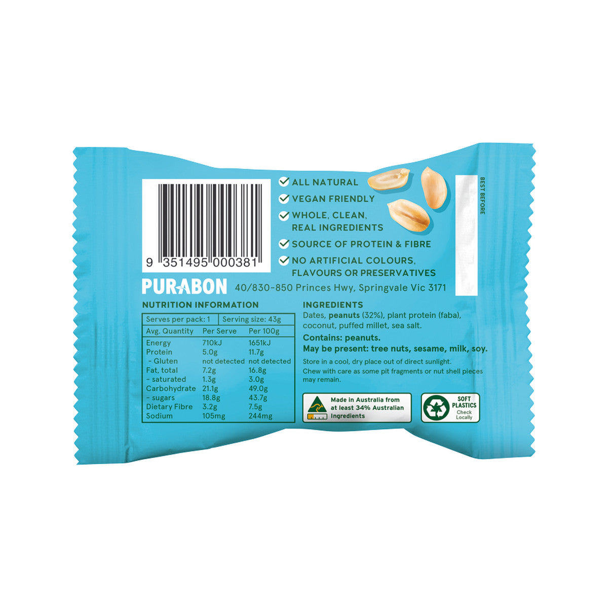 Purabon Protein Balls Peanut Butter 43g(Pack of 12) - Cutprice Online