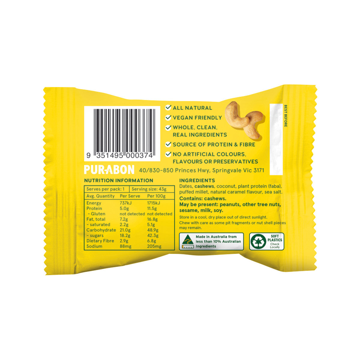 Purabon Protein Balls Salted Caramel 43g(Pack of 12) - Cutprice Online