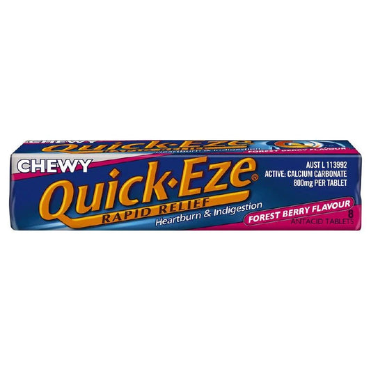 Quick Eze Chewy Antacid Tablets Forest Berry 8s - Cutprice Online