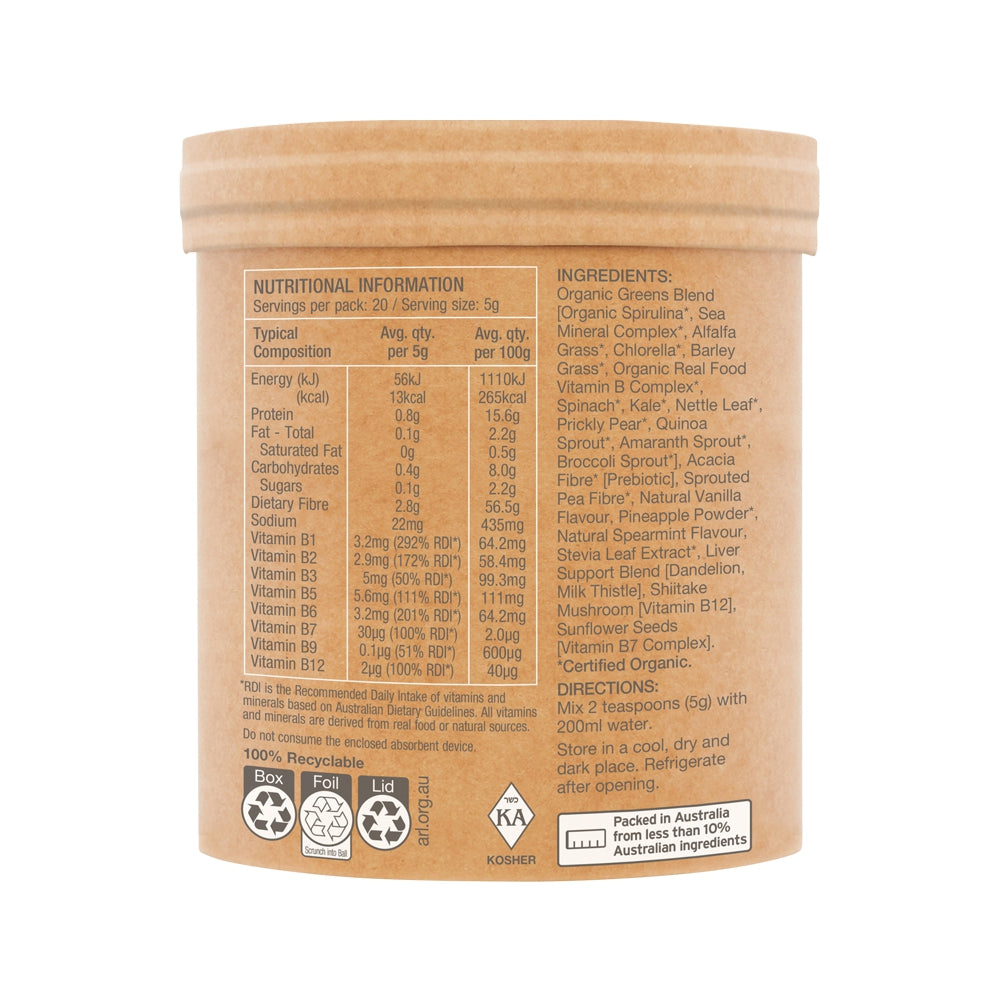 Raw Real Food Nutrients Organic Greens Vanilla Mint 100g