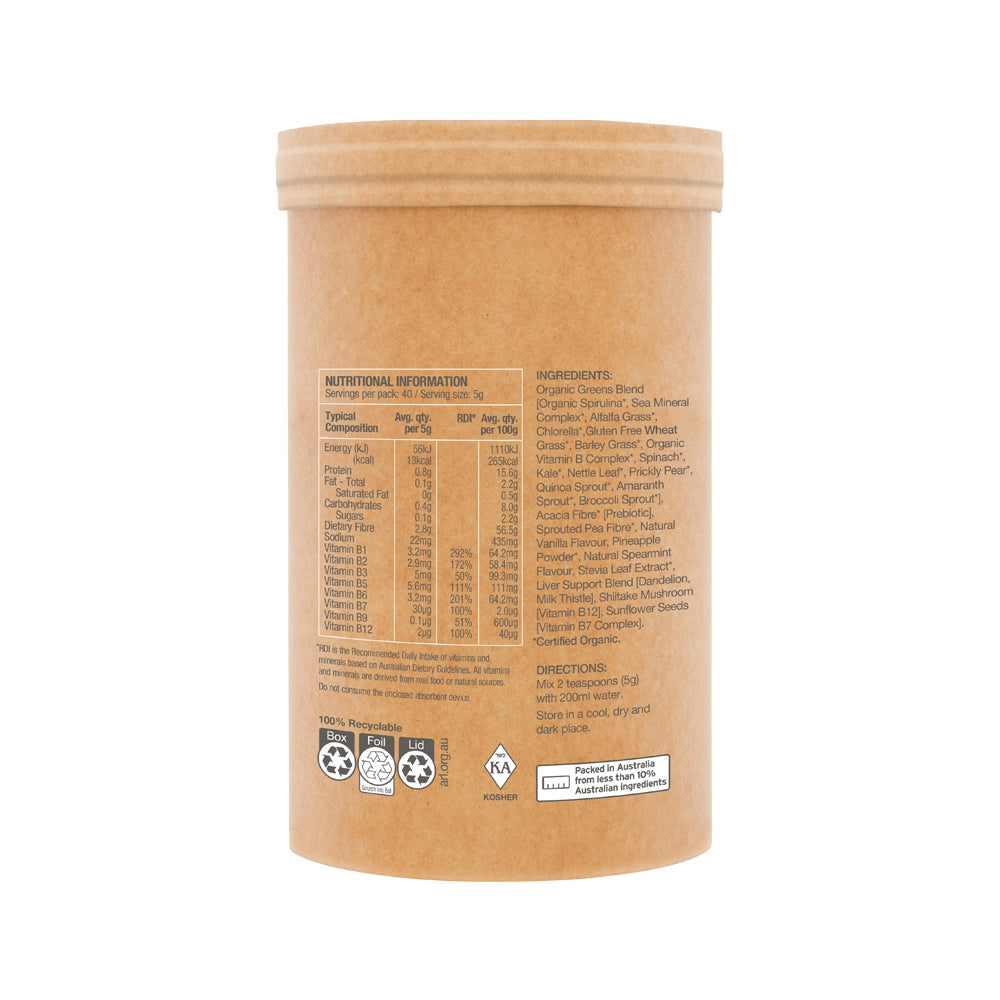Raw Real Food Nutrients Organic Greens Vanilla Mint 200g