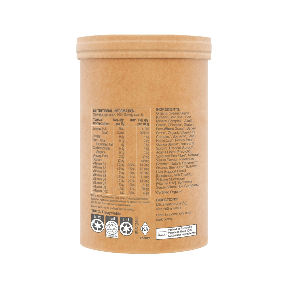 Raw Real Food Nutrients Organic Greens Vanilla Mint 500g