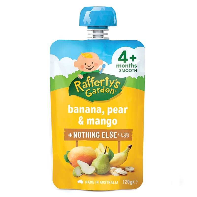Raffertys Garden Food 4 Months+ Banana, Pear & Mango 120g (Pack of 6) - Cutprice Online
