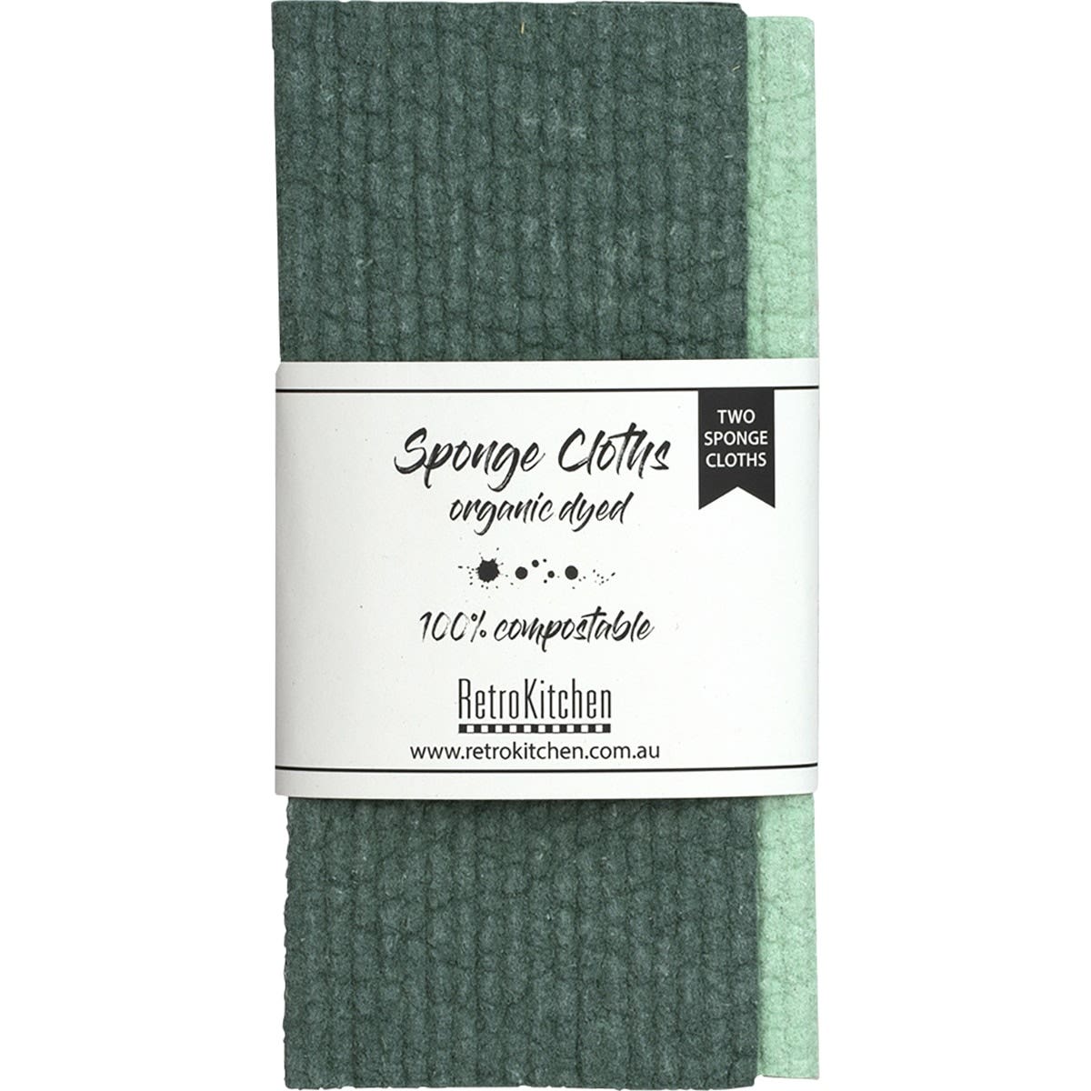 RetroKitchen 100% Compostable Sponge Cloth Organic Dyed Forest 2pk - Cutprice Online