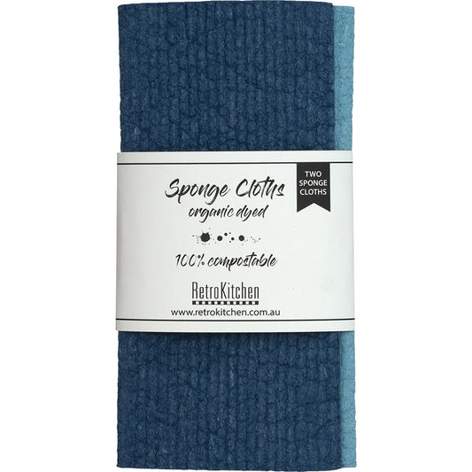 RetroKitchen 100% Compostable Sponge Cloth Organic Dyed Marine 2pk - Cutprice Online