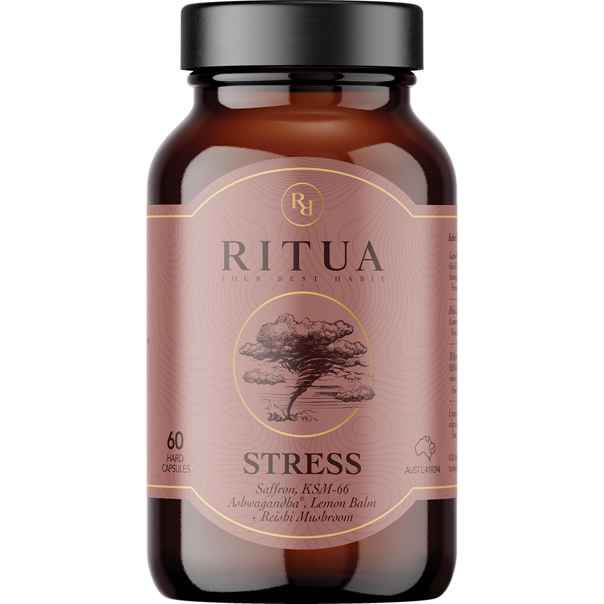 RITUA STRESS Saffron Ashwagandha LemonBalm Reishi 60 Caps - Cutprice Online