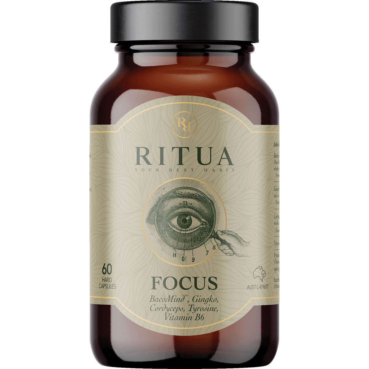 RITUA FOCUS BacoMind Ginko Cordyceps Tyrosine B6 60 Caps - Cutprice Online