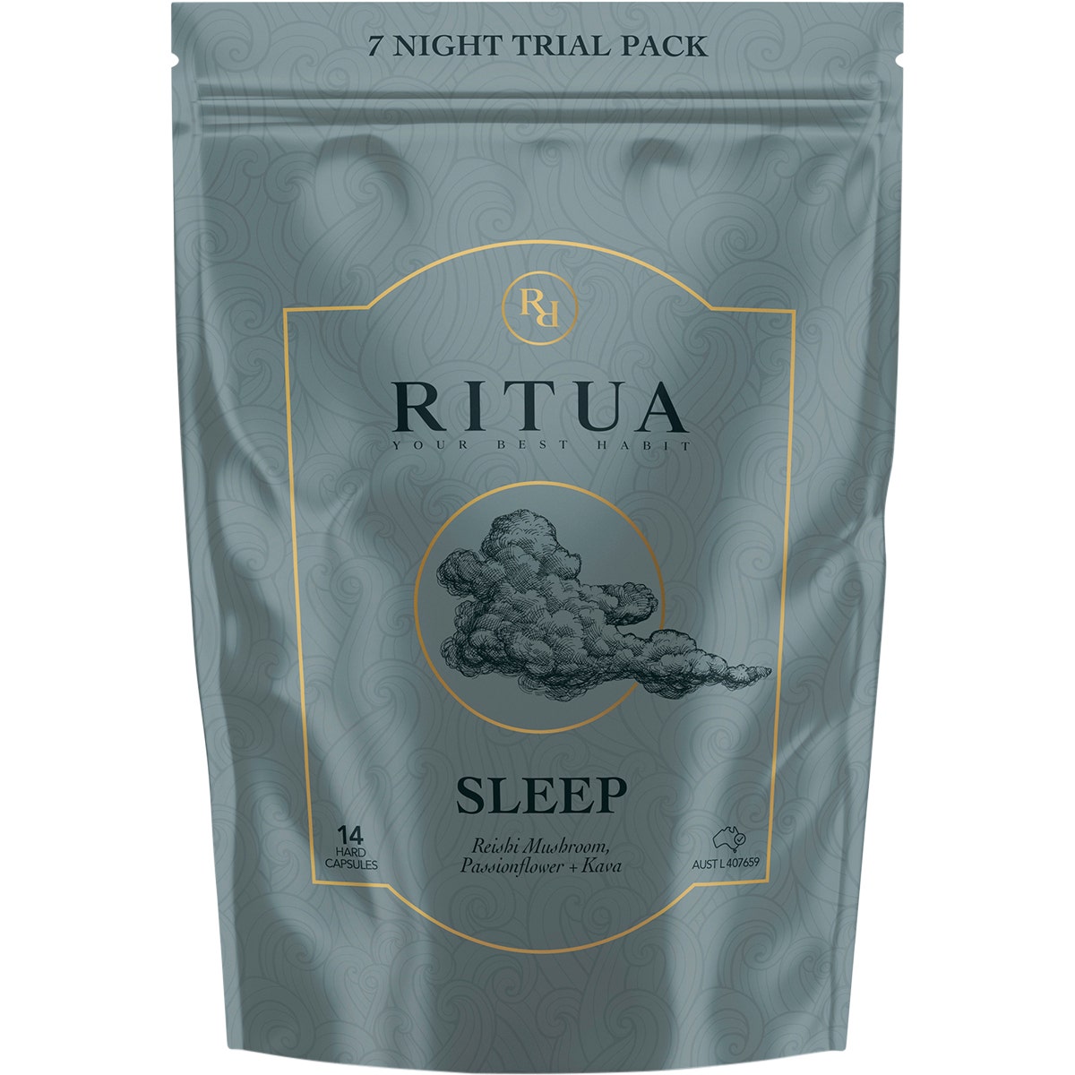 Ritua SLEEP Trial Pack Reishi Mushroom Passionflower Kava 14 Caps - Cutprice Online