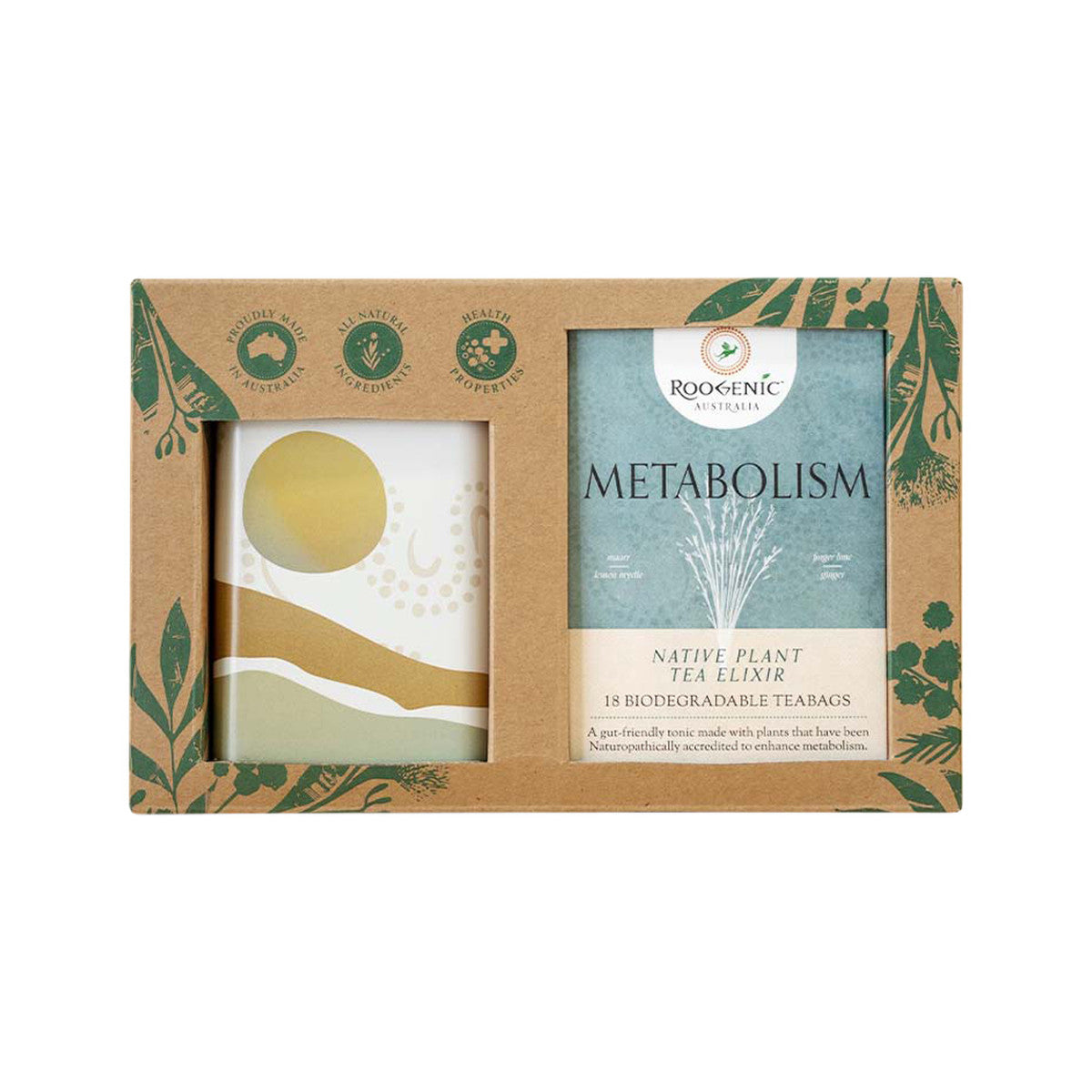 Roogenic Australia Gift Box Metabolism (Native Plant Tea Elixir) x 18 Tea Bags with Wellness Tin - Cutprice Online