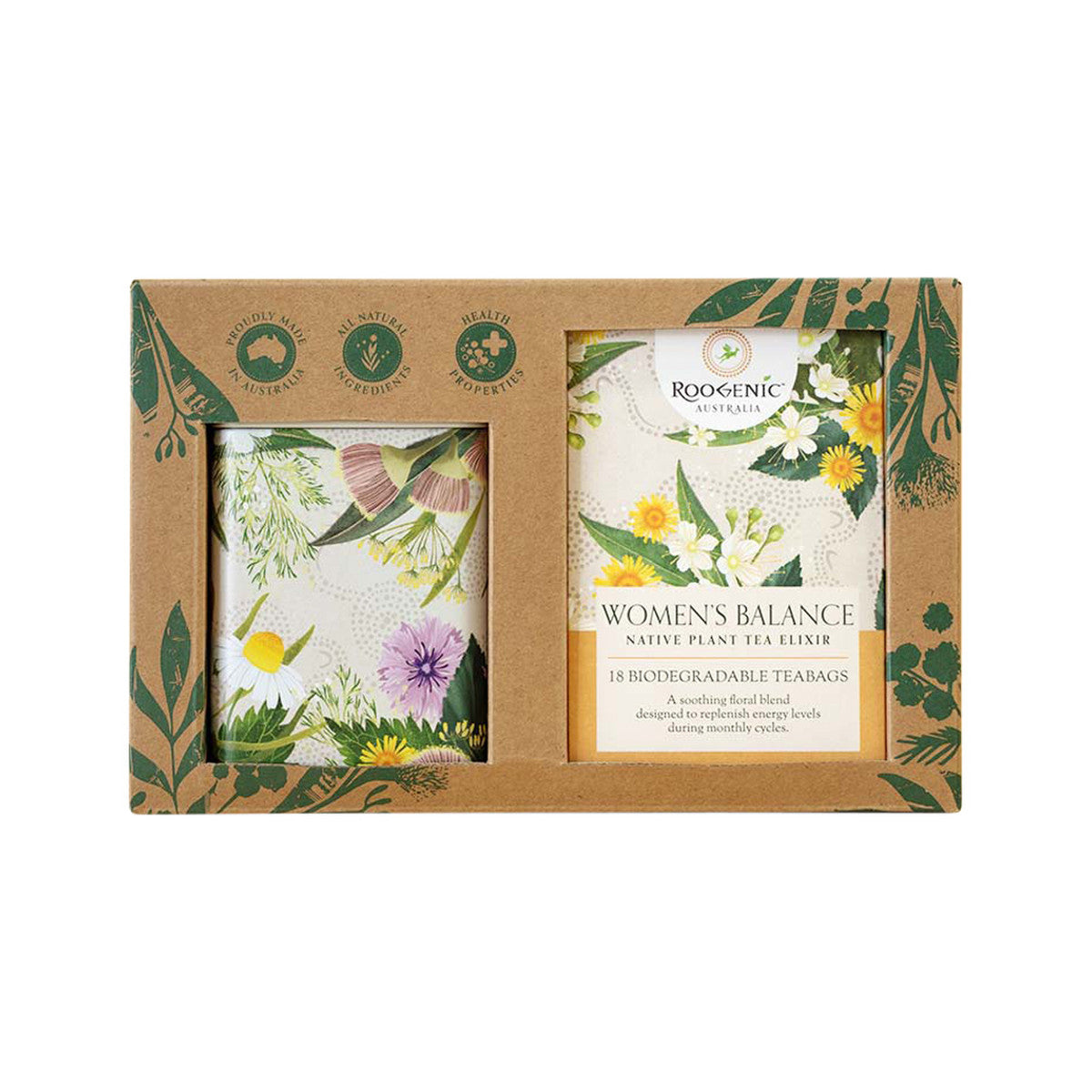 Roogenic Australia Gift Box Women's Balance (Native Plant Tea Elixir) x 18 Tea Bags with Womens Tin - Cutprice Online