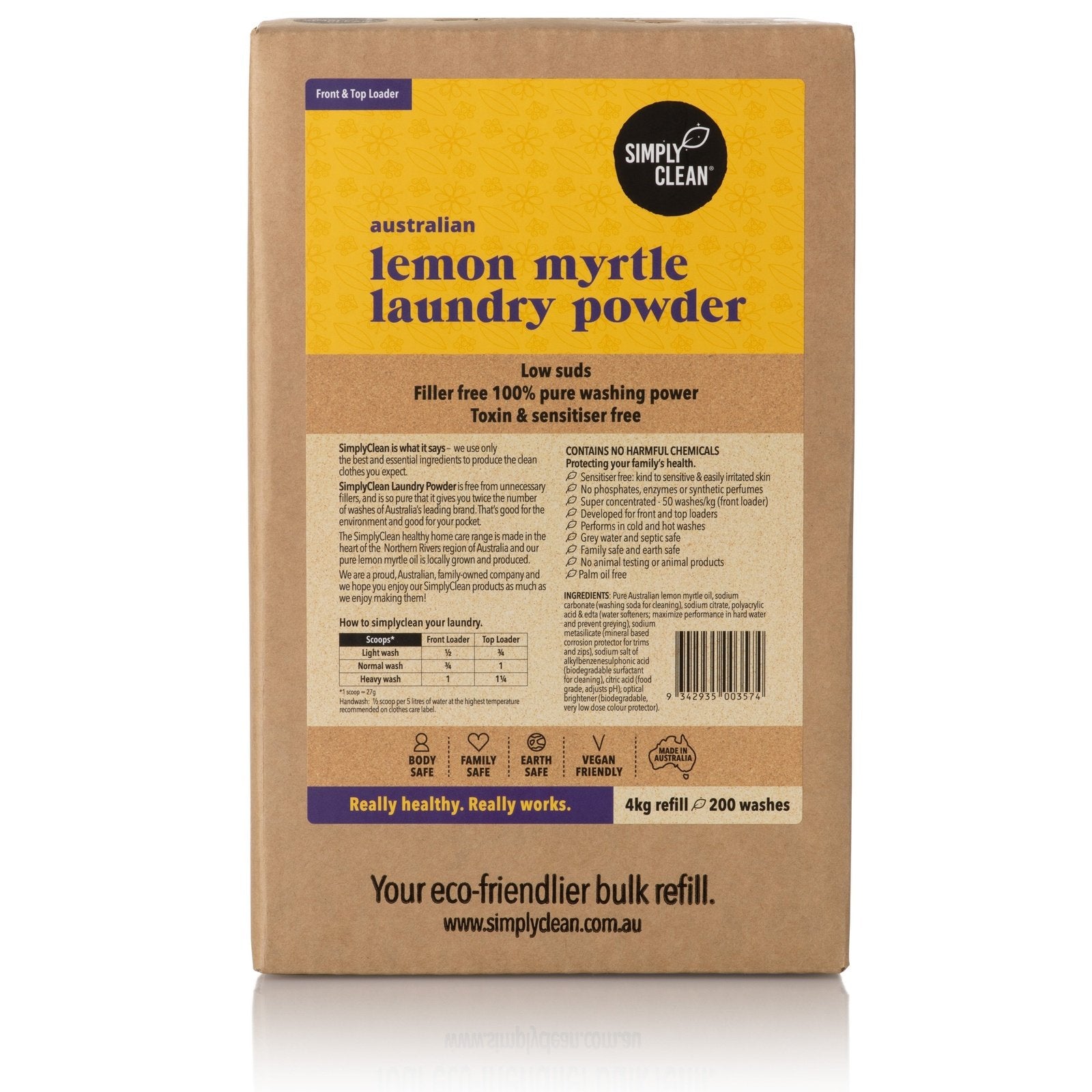 Simply Clean Lemon Myrtle Laundry Powder 4kg Box - Cutprice Online