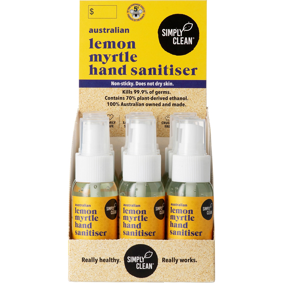 Simply Clean Lemon Myrtle Hand Sanitiser 50ml (Pack of 15) - Cutprice Online