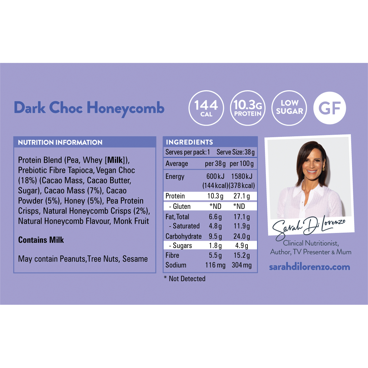 10:10 By SDL Protein Snack Bar Dark Choc Honeycomb 38g x 14 Pack