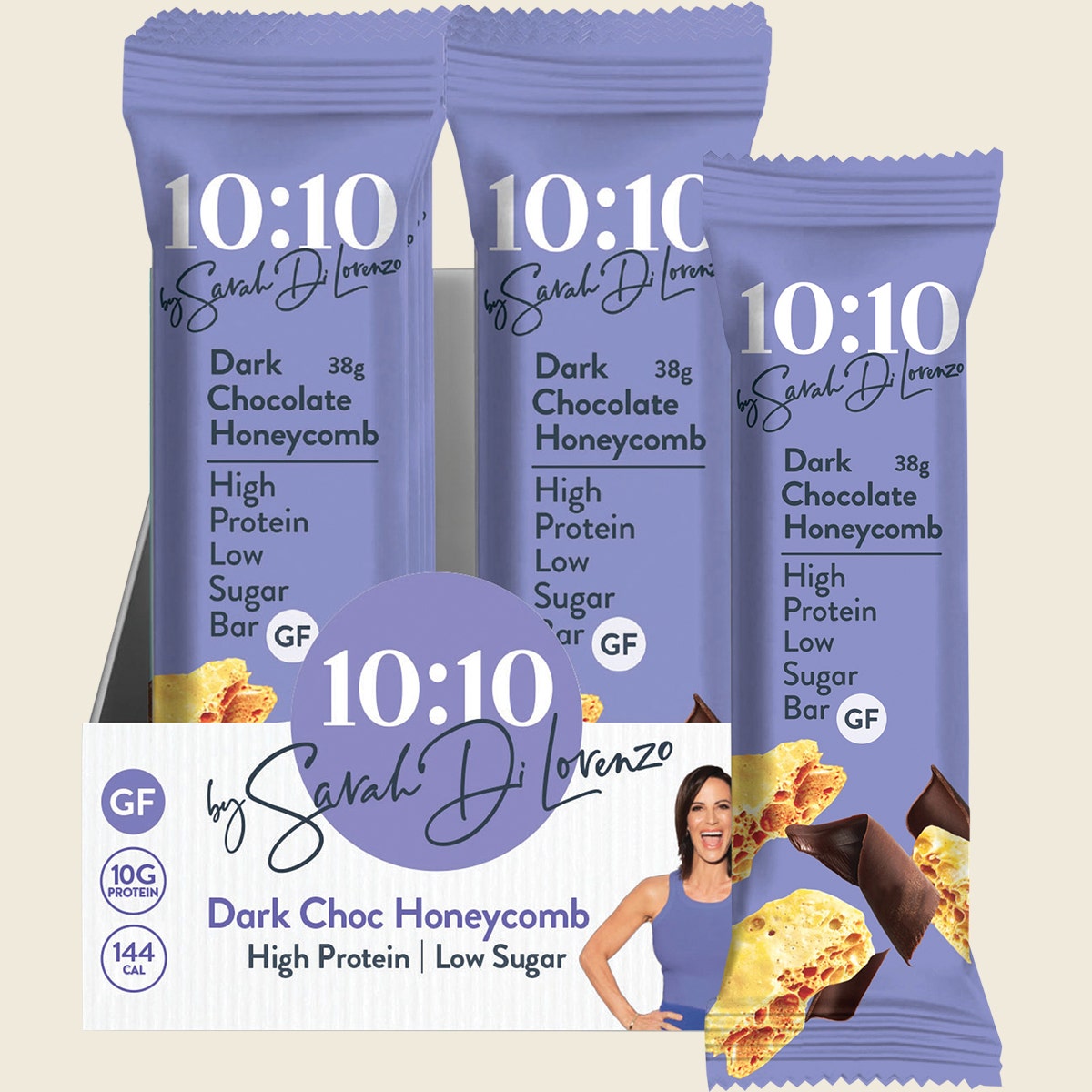 10:10 BY SDL Protein Snack Bar Dark Choc Honeycomb 14x38g