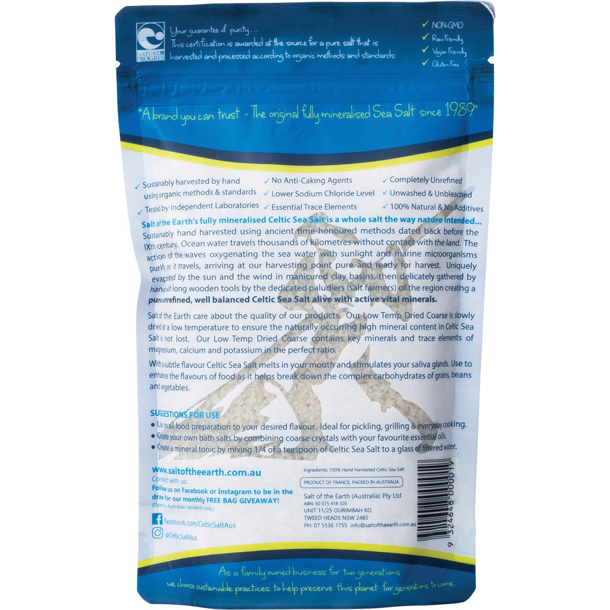 Salt Of The Earth Hand Harvested Celtic Sea Salt Pre-Dried Coarse 250g - Cutprice Online