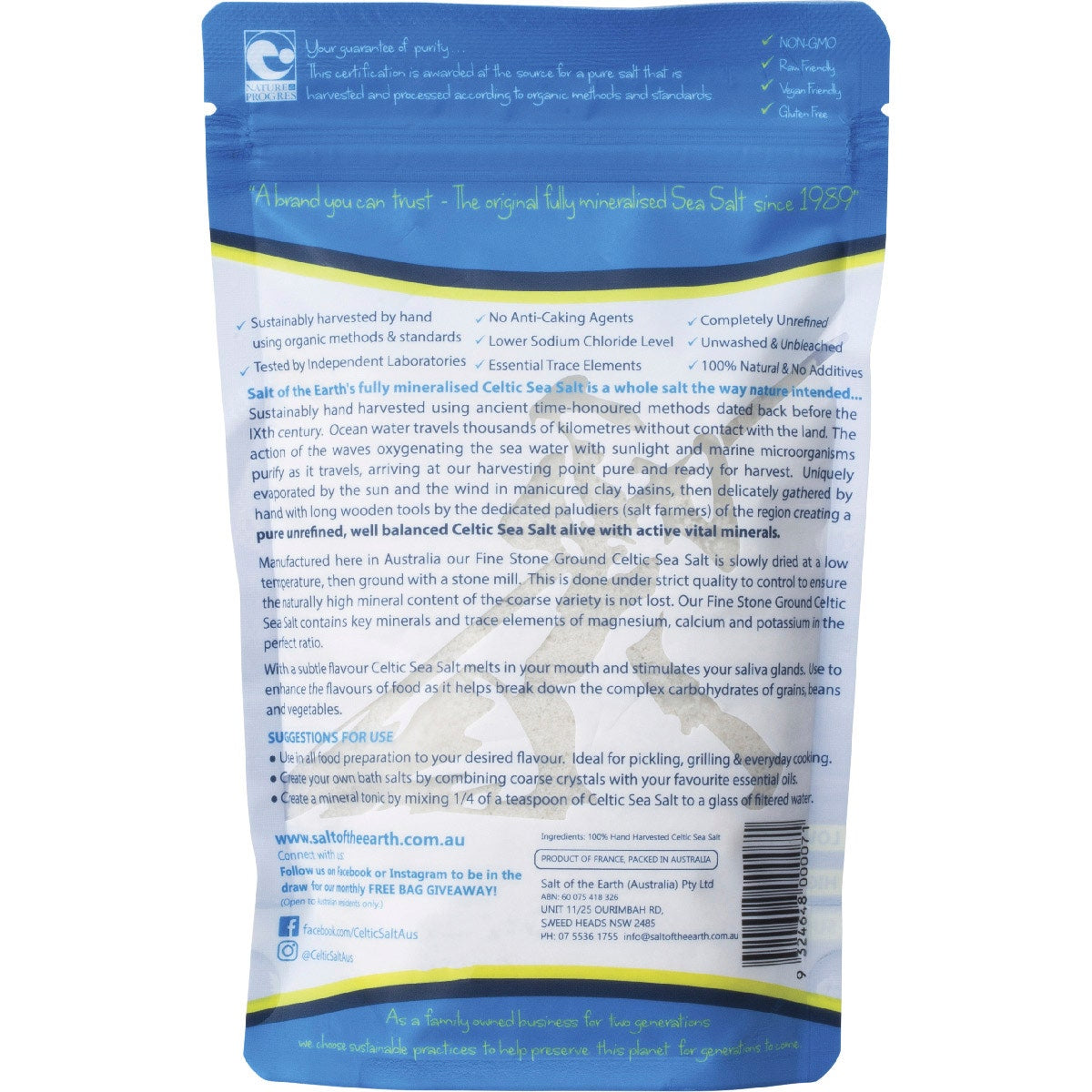 Salt Of The Earth Hand Harvested Celtic Sea Salt Fine 250g - Cutprice Online