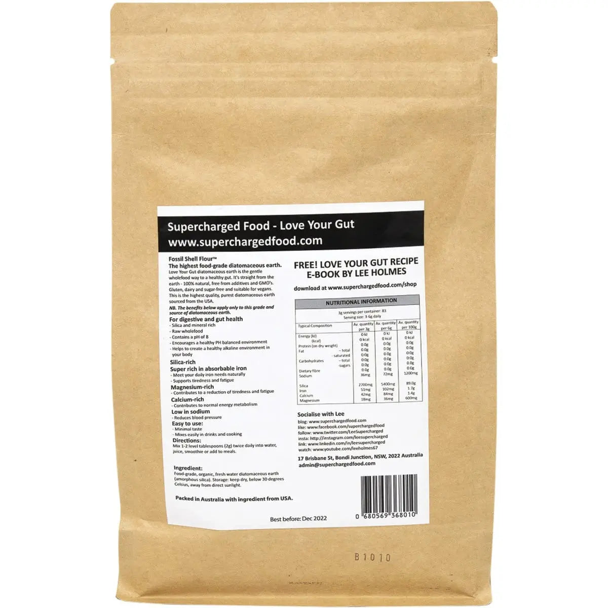 SUPERCHARGED FOOD Love Your Gut Powder Diatomaceous Earth 250g SUPERCHARGED FOOD
