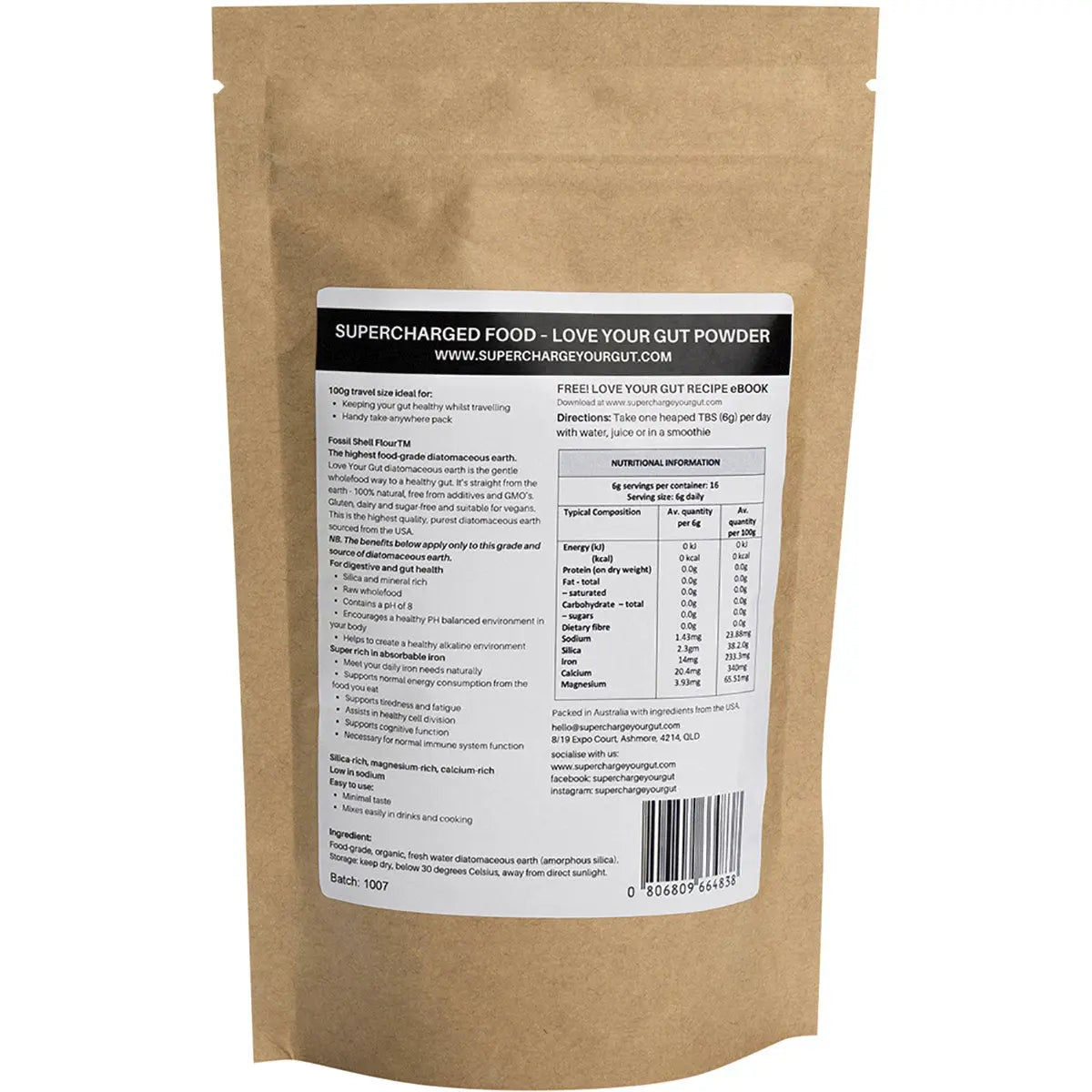 SUPERCHARGED FOOD Love Your Gut Powder Diatomaceous Earth 100g SUPERCHARGED FOOD