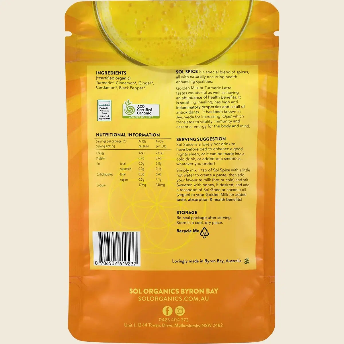 SOL ORGANICS Golden Milk Turmeric Blend 100g SOL ORGANICS