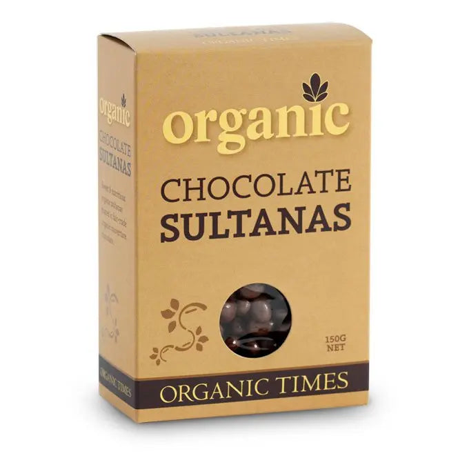 ORGANIC TIMES Milk Chocolate Sultanas 150g ORGANIC TIMES