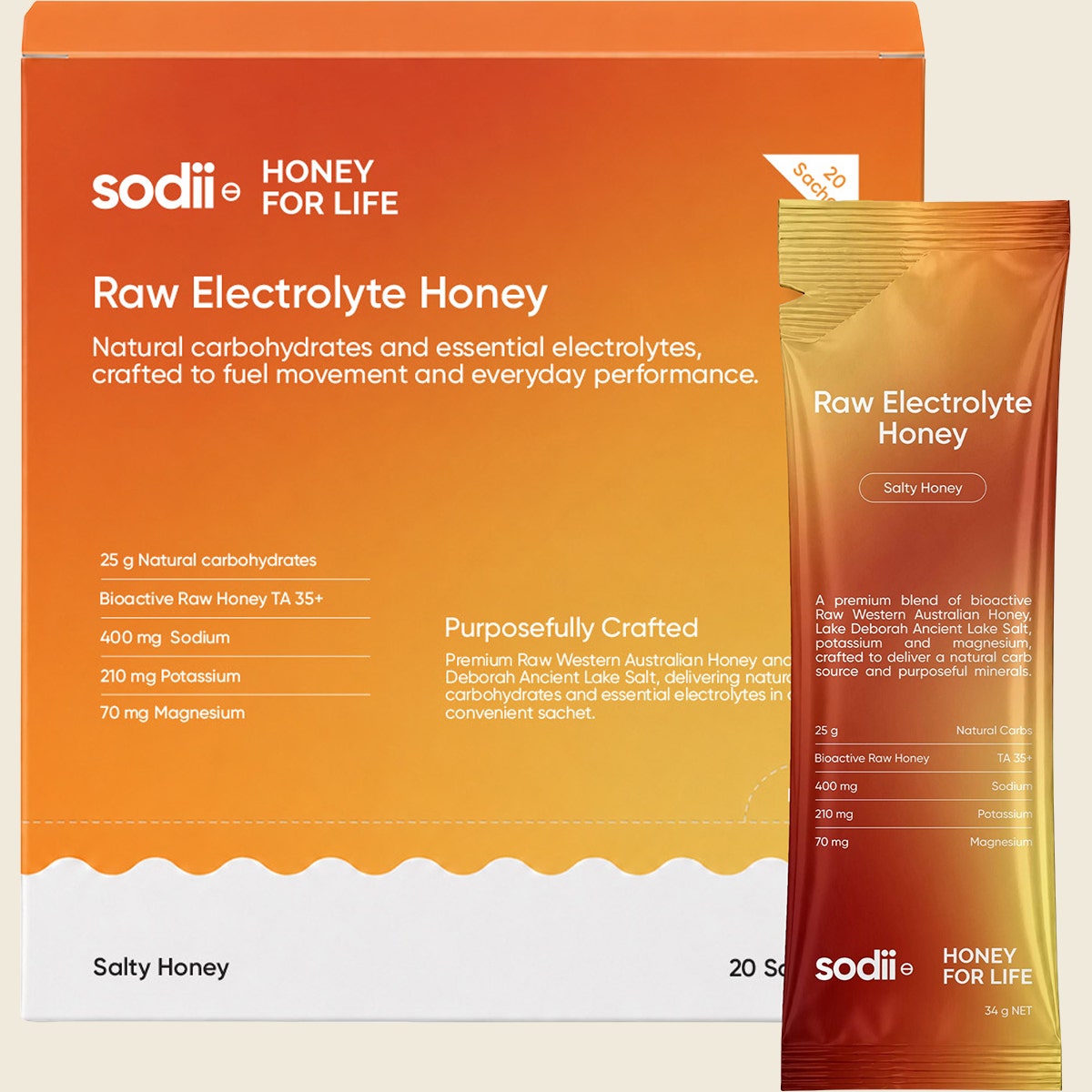 Sodii Raw Electrolyte Honey Salty Honey Hasta Cert 20x34g