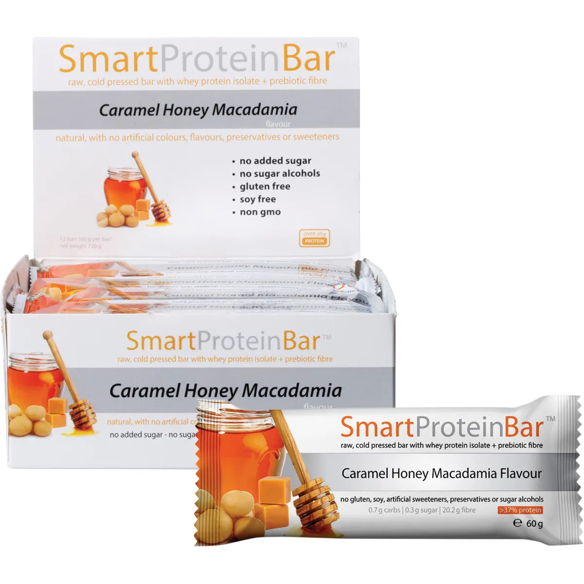 SMART PROTEIN BAR Caramel Honey Macadamia Protein Bar 12x60g - Cutprice Online